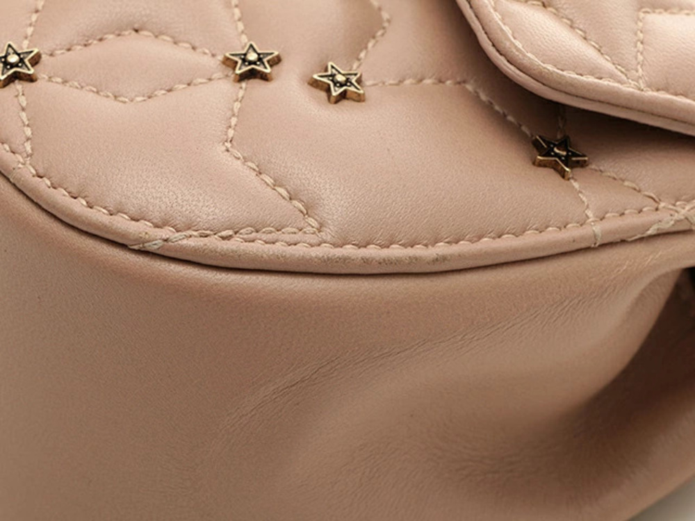 Christian Dior Star Studded Chain Shoulder Bag Beige Cream Pink Lambskin - Picture 7 of 9